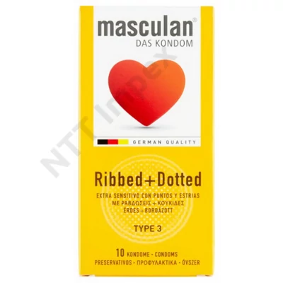 TNT0003DRHT MASCULAN "3" gumióvszer Ribbed+Dotted 10db-os