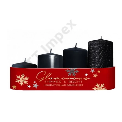 BRT8072GYKA ADVENTI Gyertya Glamours 40x55/70/85/100mm 4db-os Fekete