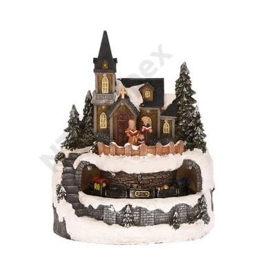DDK2330LDLK Templom kisvonattal LED-es 18.5x18x22.5 cm  DD62330