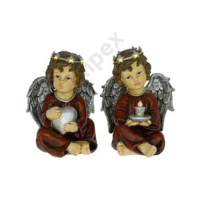 DDK5722LDLK Angyal szívvel, gyertyával ülő, LED-es, glitteres, poly, 14,5x14x19,5cm, 2 féle SSS, DD65722