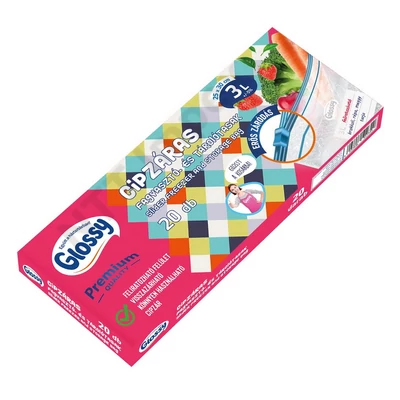 GLS1234FEKK Glossy Cipzáras fagyasztó és tároló tasak 3 L 20db/cs