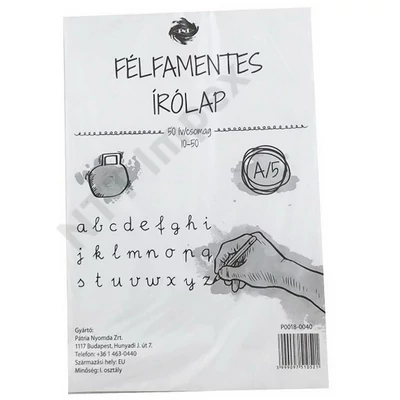 PTR1052PIIS Írólap pd A/5 félfamentes 10-50 nejlonos