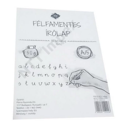 PTR5224PIIS Írólap pd A/5 félfamentes 10-50 nejlonos