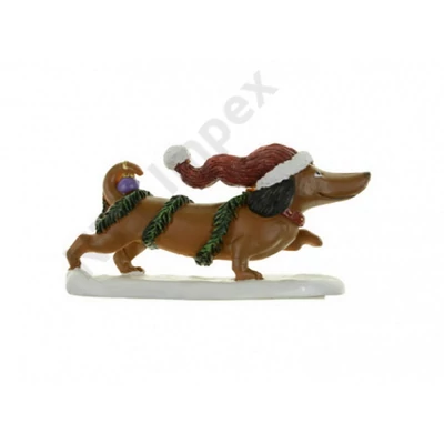 VRT3827LDLK Figura szánkós kutya poly 8*2,5*4,5 cm  mikulás sapkában barna FY83271