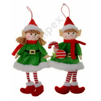 VRT3105LDLK Figura Elf manó textil 26cm akasztós zöld