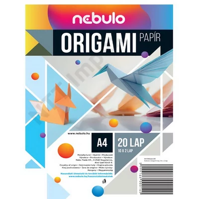 NBT0014PIEE Origamipapír, A4, 20 lapos, 80g, vegyes színek, Nebulo