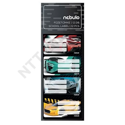 NBT0036PIIS Füzetcímke, 12 db-os, Sportautó, vegyes minták, Nebulo