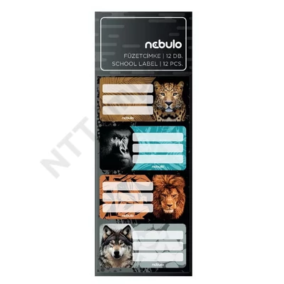 NBT0037PIIS Füzetcímke, 12 db-os, Vadállatok, vegyes minták, Nebulo