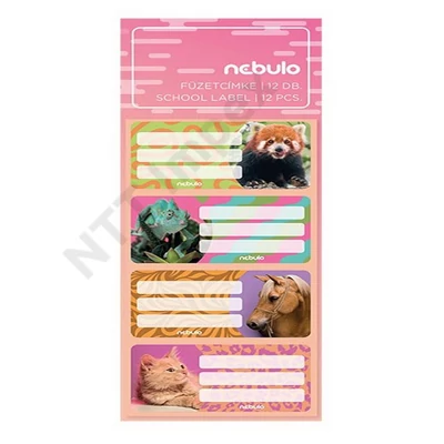 NBT0038PIIS Füzetcímke, 12 db-os, Cukiállatok, vegyes minták, Nebulo 