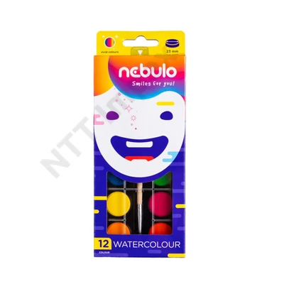 NBT8050PIIS Vízfesték készlet, 23mm-es, 12 színes, ecsettel, Nebulo
