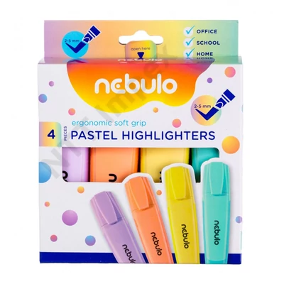 NBT8092PIIS Szövegkiemelő  készlet, 4 pasztell szín, Nebulo