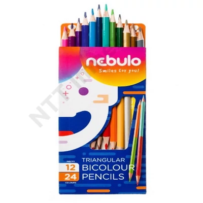 NBT8115PIIS Színes ceruza, kétvégű, háromszögletű, 12/24 színes, Nebulo 