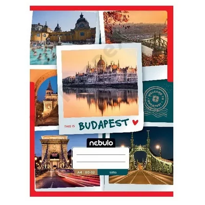 NBT8887PIIS Füzet, A4, tűzött, sima, 80-32, ország-város minták, Nebulo