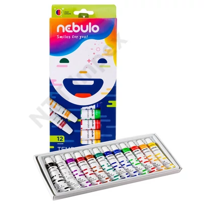 NBT3029PIIS Tempera készlet, 12 ml-es, 12 színes, Nebulo