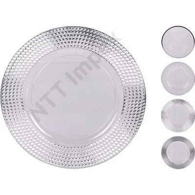 KPM8889LDLK Fehér kerek tányér, ezüst szegéllyel 33cm AKX101380