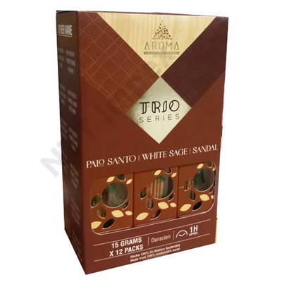 ARM9062FSLD AROMA TRIO Füstölő 15g x 12db/dob. PALO SANTO+WHITE SAGE+SANDAL