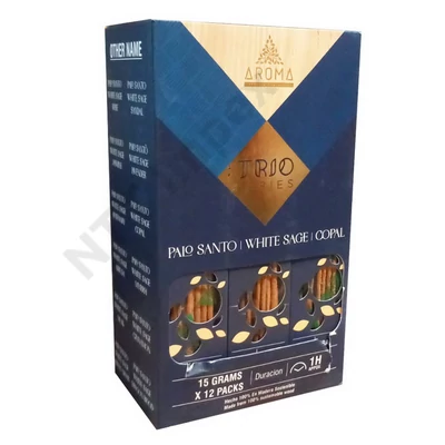 ARM9066FSLD AROMA TRIO Füstölő 15g x 12db/dob. PALO SANTO+WHITE SAGE+COPAL