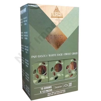 ARM9072FSLD AROMA TRIO Füstölő 15g x 12db/dob. PALO SANTO+WHITE SAGE+SWEET GRASS